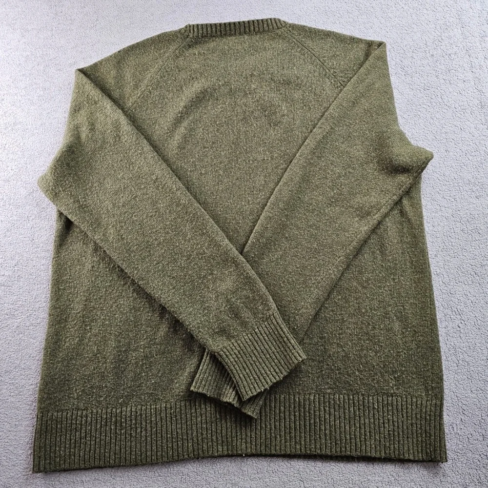 J.CREW Knitted Sweater Men's Large Mossy Green Lamb's Wool Long Sleeve Crew Neck - Picture 2 of 9